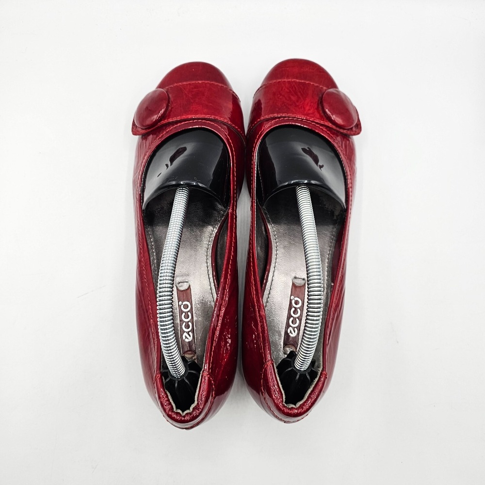 Ecco Womens Hanna Shoes Size 37 Red Patent Leather Button Wedge Heel Ballet - Picture 6 of 14